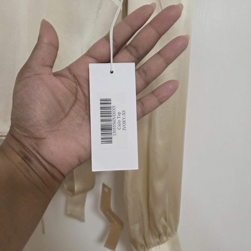 Reformation Cielo Silk Satin Open Back Tie Top Ivory XS NWT Romantic Blouse